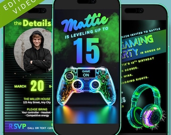 Editable Gaming Video Invitation | Gamer Birthday Party Invite (MP4 Download)