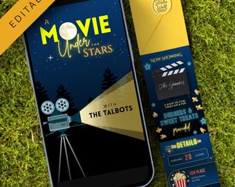 Outdoor Movie Night Video Invitation | Backyard Cinema, Editable Canva Template (Digital Download)