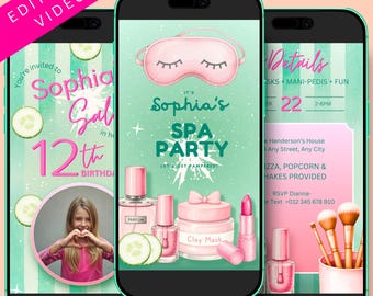 Animated Spa Party Video Invitation | Editable Canva Template (Digital Download)