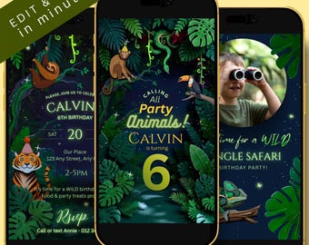 Jungle Safari Birthday Invitation Video– ANY AGE – Editable Safari Animals Party Invite (MP4 Download)