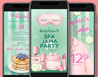 Editable Spa Pajama Party Video Invitation | Kids Teen Birthday Canva Template