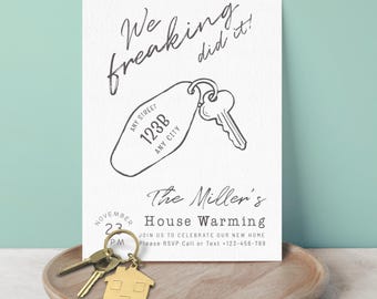 Digitale housewarminguitnodiging direct downloaden, afdrukbare sjabloon voor uitnodiging voor feest voor nieuw huis, Corjl bewerkbaar
