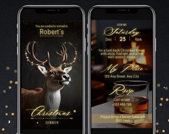 Christmas Dinner Video Invitation | Editable Animated Holiday Template | Masculine Festive Digital Invite | Canva Editable
