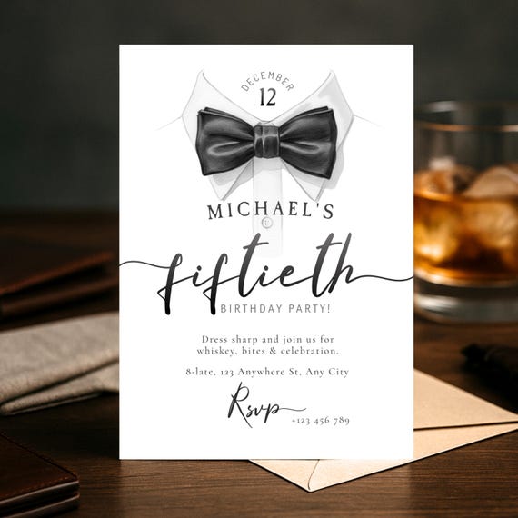 50th Birthday Invitation for Men | Editable Modern Milestone Party Invite | Corjl Printable Celebration
