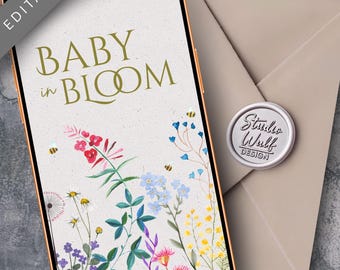 Wildflower Bee Baby Shower Animated Invitation | Editable Canva Template