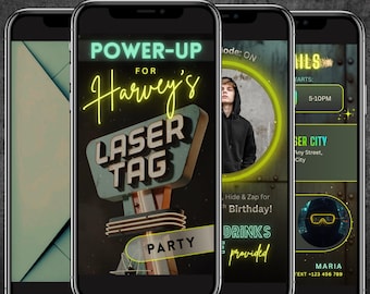 Laser Tag Birthday Video Invitation | Editable Photo Upload, Canva Template (Digital Invite