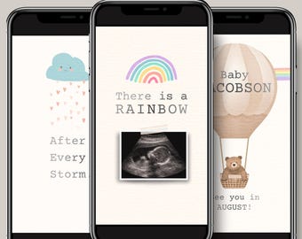 Vorlage für ein animiertes Video zur Schwangerschaftsverkündung – Ultraschallbild eines Regenbogenbabys (Digitaler Download)