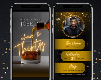 Mens 30th Birthday Video Invitation | Editable Canva Template with Photo Upload | Digital 30th Party