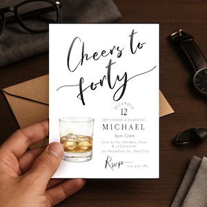Men's 40th Birthday Invitation | Whiskey Theme, Editable Template (Digital Download)