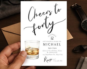 Men's 40th Birthday Invitation | Whiskey Theme, Editable Template (Digital Download)