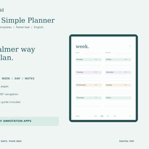 Undated Digital Planner PDF, Pastel Teal Monthly Weekly Daily Templates, Clickable Navigation