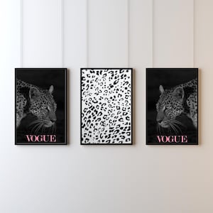Leopard Wall Art Set, Vogue Fashion Poster, Black and White Animal Print, Glam Digital Download, Panther Art for Modern Decor