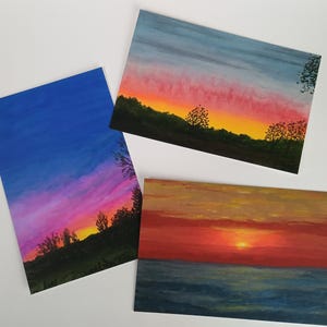 Cartes postales, peintures de coucher de soleil, pastel à l'huile