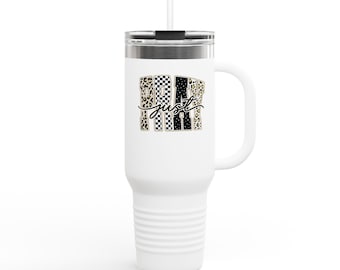 Pray Just 40oz Insulated Tumbler | Christian Leopard Checkered Cup | Faith Travel Mug | Neutral Gold Glitter Design | Gift for Women