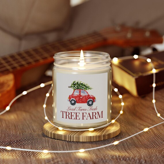 Rotes Vintage Auto mit Baumkerze | Ungiftige Kerze, 112 ml und 245 ml, 9 Duftkerzen | Geschenk