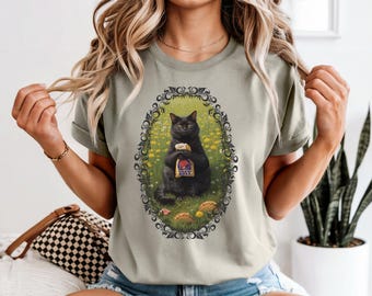 Black Cat Taco Bell Portrait T-Shirt | Oval Framed Cat Illustration | Cat Lovers Gift | Star Seller Shop