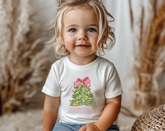 Pink Bow Christmas Tree Infant Tee | Holiday Baby Shirt, Festive Nursery Top | Cute Girl Christmas | Gift