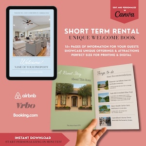 Editable Airbnb Welcome Booklet Template | STR Guest Guide PDF | Canva Template for Vacation Rental Hosts | Instant Download | Print Ready