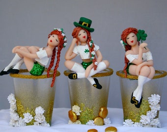 Leprechauns on Shot glasses Hand Sculpted in Clay