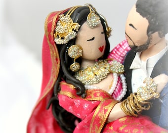 Indian Wedding Cake Topper CUSTOMIZED to your features and attire Hand Sculpted in Clay