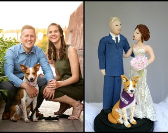 Wedding Cake Topper with Pet CUSTOMIZED to your features and attire