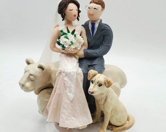 Penn State Wedding Cake Topper with Nittony Lion RESERVED for Jennifer CUSTOMIZED to your features and attire Hand Sculpted in Clay