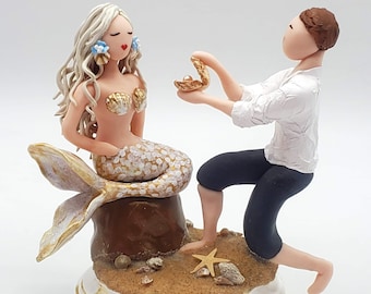 Mermaid and Wedding Cake Topper CUSTOMIZED to your features Hand Sculpted in Clay