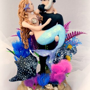 Mermaid and Scuba Diver Wedding Cake Topper CUSTOMIZED to your features image 3