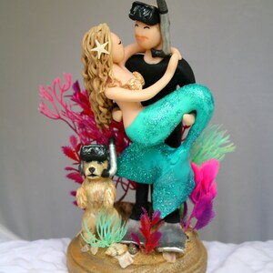 Mermaid and Scuba Diver Wedding Cake Topper CUSTOMIZED to your features image 7