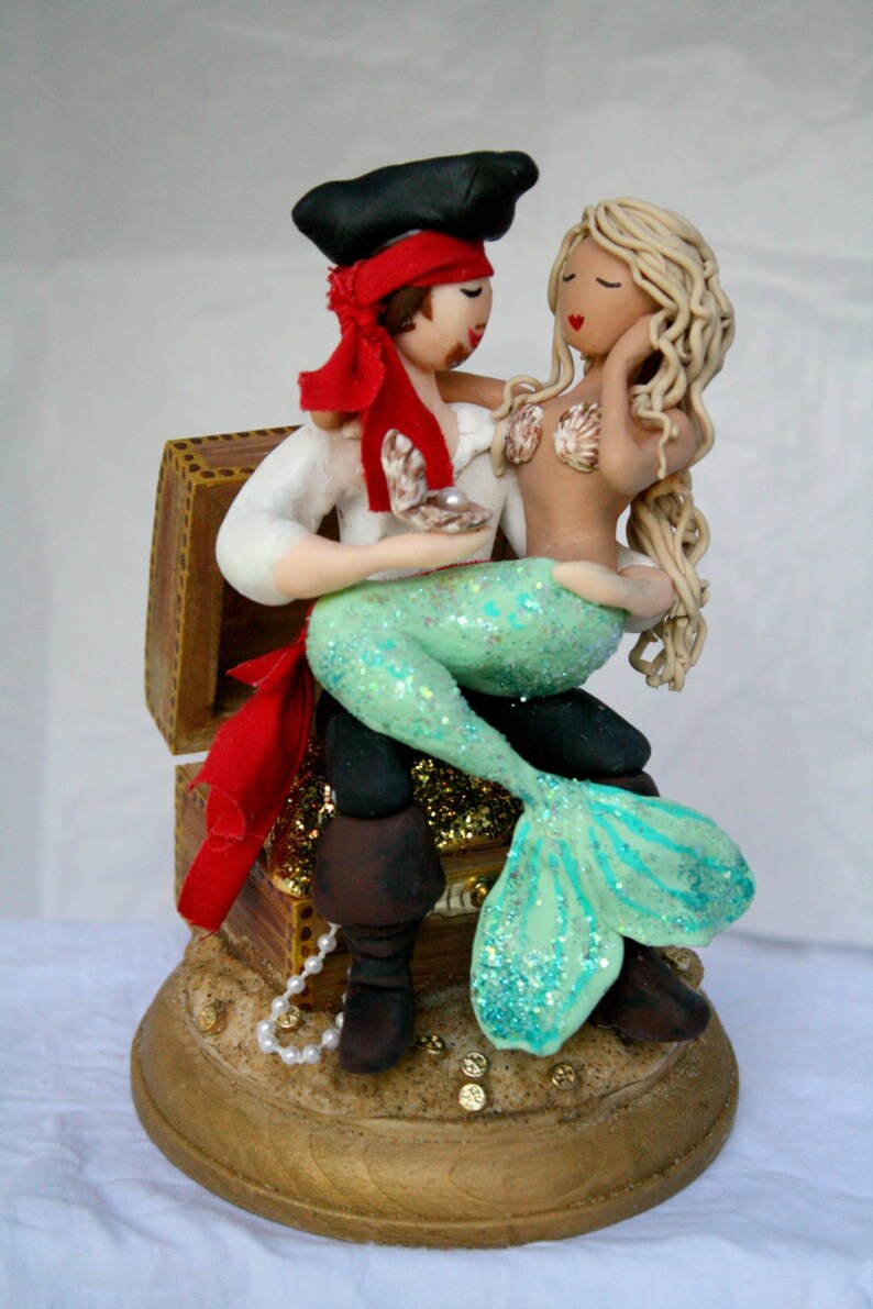 Mermaid and Pirate Wedding Cake Topper CUSTOMIZED to your