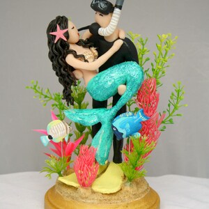 Mermaid and Scuba Diver Wedding Cake Topper CUSTOMIZED to your features image 8