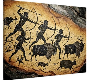 Dibujos rupestres de arte antiguo -Lienzo