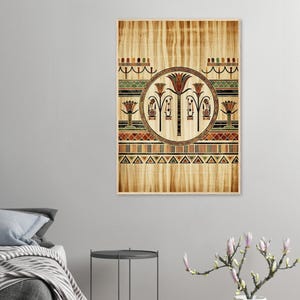 Egyptian Sacred Lotus Flower Pattern- Premium Semi-Glossy Paper Wooden Framed Poster