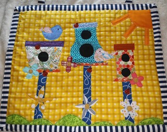 Handmade Birdhouse Wall Hanging Primitive Fabric Art Wall Decor Housewarming Gift Aesthetic Fabric Art Home Decor Fabric Wall Hanging Decor