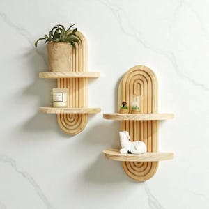 Wooden Arched Wall Shelf – Boho Rainbow Wall Decor, Floating Display Shelf for Bedroom, Nursery, Living Room, or Office