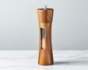 Wooden Salt & Pepper Grinder Set with Base: 8" Ceramic Core Mill
