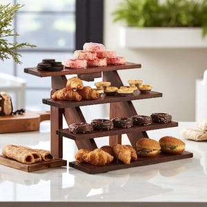 4-Tier Solid Wood Rustic Display Stand – Dessert Cupcake Tray, Jewelry Shelf, Perfume Holder for Wedding, Party & Home Decor