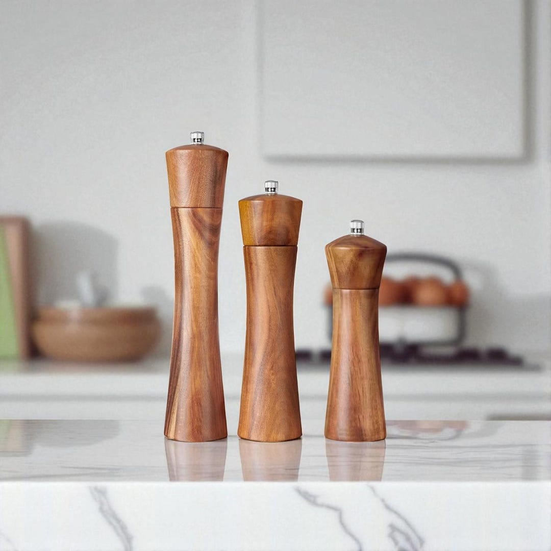 Acacia Wood Salt and Pepper Grinder: Rustic Kitchen Mills