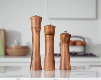 Acacia Wood Salt and Pepper Grinder: Rustic Kitchen Mills