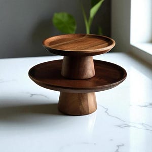Rustic Wooden 2-Tier Cake Stand: Natural Wood Dessert Display