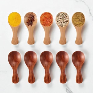5Pcs Mini Wooden Spoons for Spices, Salt, Sugar, Tea, Powder – Small Wood Scoop Set for Jars, Kitchen Tools & Rustic Accessories