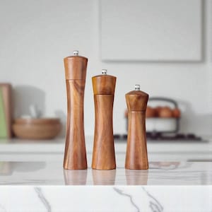 Acacia Wood Salt and Pepper Grinder Set | Adjustable Ceramic Spice Mill | Rustic Kitchen Manual Mills | 6in 8in 10in Options