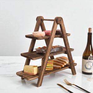 Wooden 3-Tier Serving Tray – Rustic Cupcake Stand, Tiered Food Platter for Kitchen, Hotel, Party, Home Decor & Display Organizer