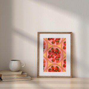 Strawberry Print | Strawberries Wall Art Girly Room Decor Kitchen Summer Fruits Print Watercolor Print Digital Download Trendy Nursery