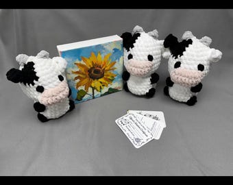 Crocheted Cow Plush – Spring Edition, Handmade Hug, Farmhouse Decor, Adoption Gift