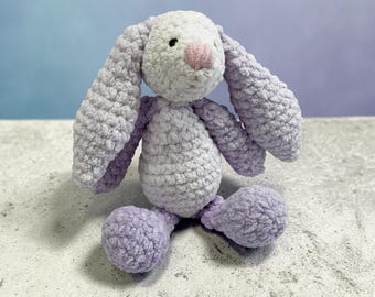 Soft Plush Bunny | Handmade Crochet Bunny Toy | Lavender & White Stuffed Animal | Baby Shower Gift | Nursery Decor | Comfort Toy