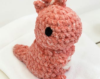 Chunky Crochet Dinosaur Plushie - Soft Pink Chenille Dino Amigurumi - Small Stuffed Animal Desk Pet - Baby Shower Gift - Nursery Decor