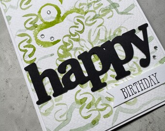 Watercolour Birthday Card– Artisanal Greeting Card – Pulp Mill and Sheep – Elegant Hand-Finished Card