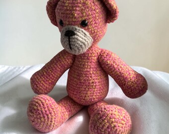Pink Crochet Teddy Bear – Handmade Baby Gift, Amigurumi Stuffed Animal, Soft Plush Toy, Nursery Decor, Baby Shower Gift