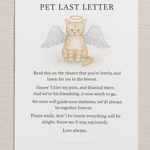 Última carta para tu mascota: despedida personalizada de tu mascota angelical / PDF digital personalizado con nombre y mensaje